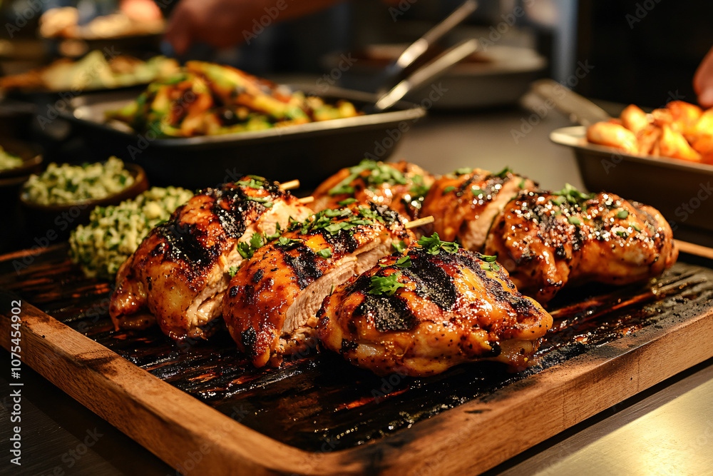 grill chicken fillet on table in kitchen
