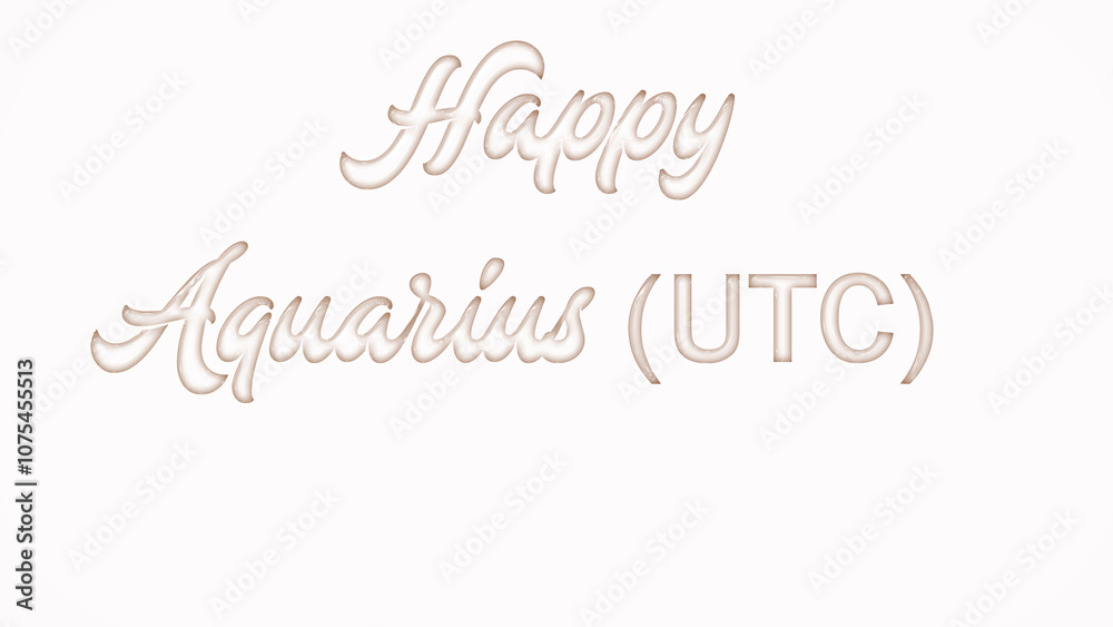Happy Aquarius (UTC) with plastic style text effect on white background Happy Aquarius (UTC) with plastic style text effect on white background
