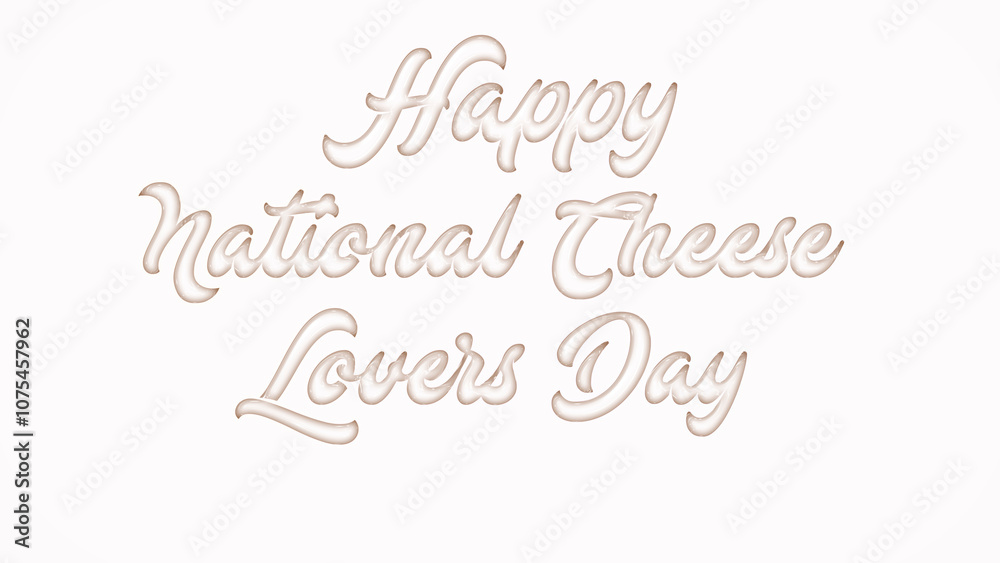 Happy National Cheese Lovers Day with plastic style text effect on white background Happy National Cheese Lovers Day with plastic style text effect on white background