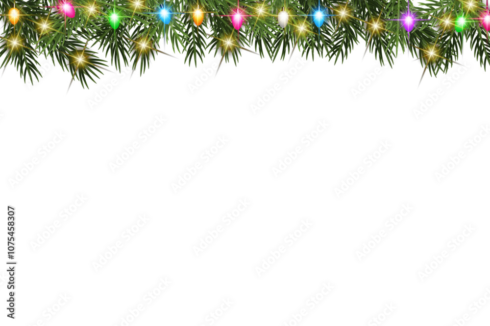 Christmas Tree Branch And Light Bulb Isolated Background. Christmas Tree Branch And Light Bulb Isolated Background.