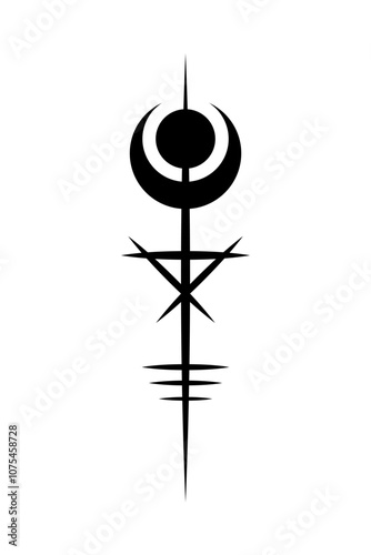 Protection from negative energy symbol, magic sigil script tattoo, mystical logo sign in black and white style vector illustration isolated on white background