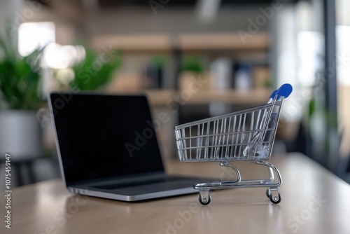 shopping cart on laptop photo