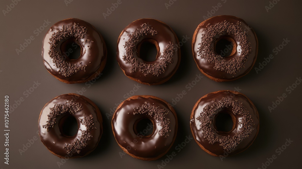 Chocolate Glazed Donuts. Aesthetic Sweet Treats on dark Background. Food photography of dessert.