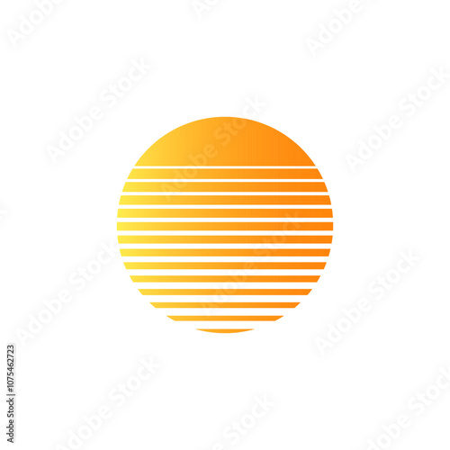 Orange retro sun sunset logo. Old vintage sun circle sunrise design.