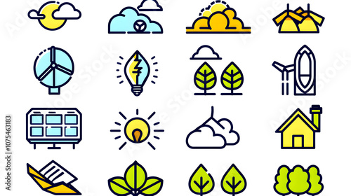 Set of clean energy icons on white background. Full vector illustration Outline style icons