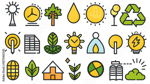 Set of clean energy icons on white background. Full vector illustration Outline style icons