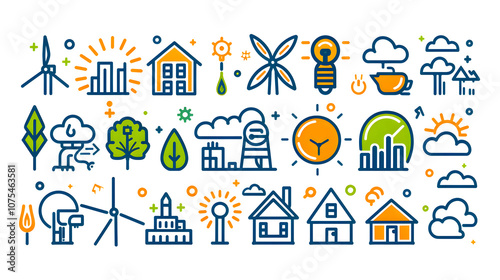 Set of clean energy icons on white background. Full vector illustration Outline style icons