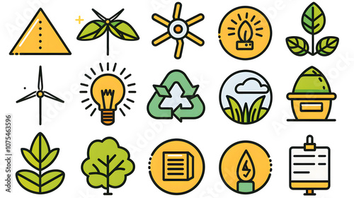 Clean energy icon set. Full vector illustration. Outline style icons. Cutout. Transparent PNG