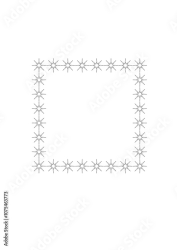 square frame made of octagonal stars with black outlines against a transparent background, abstract black and white drawing with copy space suitable for invitation cards, greeting cards etc