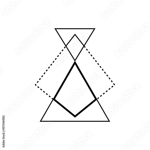 Geometric triangle with mystical and alchemical symbols, designed as an ornament for meditation and spiritual rituals.