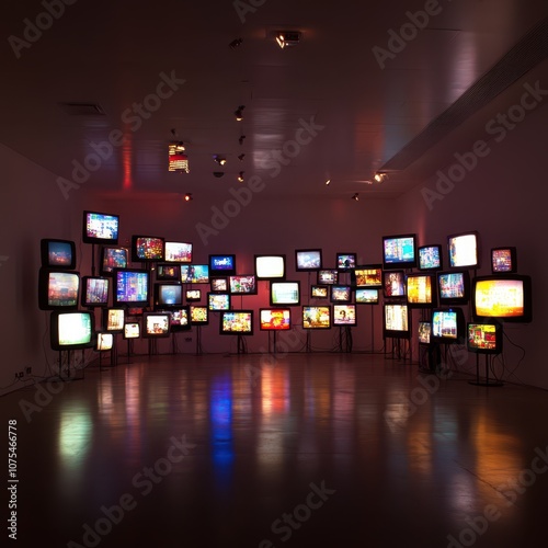 a room with many televisions on display photo