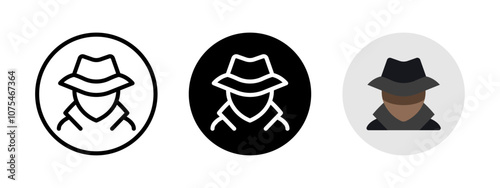 Incognito mode icon. Anonymous mode symbol. Incognito web browser interface button. VPN pictogram. Network privacy protection vector illustration. Hacker face avatar. Spy agent silhouette.