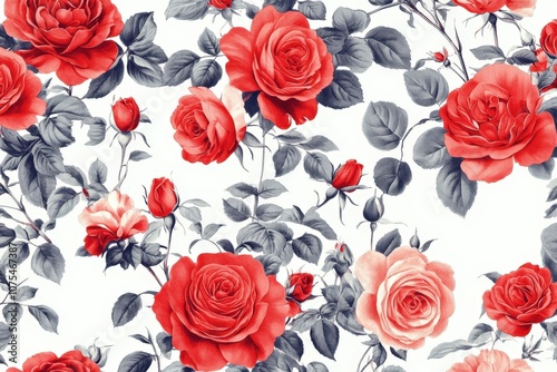 Wallpaper Mural Watercolor Illustration of Red Roses and Greenery Torontodigital.ca