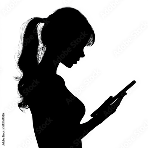 Silhouette Of Using Tablet,...