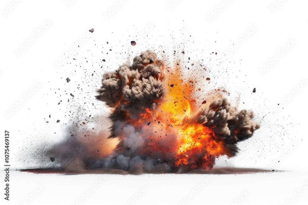 A fiery explosion with intense orange flames and billowing smoke clouds isolated. Neural network ai generated art A fiery explosion with intense orange flames and billowing smoke clouds isolated. Neural network ai generated art