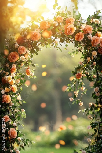 beautiful wedding arch with flowers in the garden. wedding card