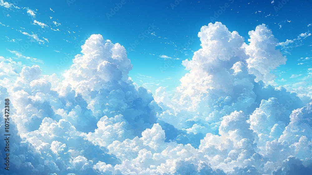 A serene view of fluffy white clouds against a bright blue sky, evoking tranquility and freedom. A serene view of fluffy white clouds against a bright blue sky, evoking tranquility and freedom.
