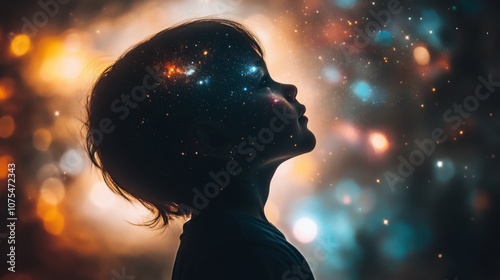 Silhouette of a Child with Stars and Galaxies in their Head