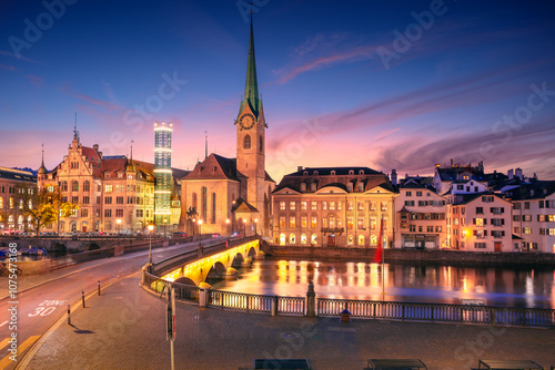 Obraz na płótnie Zurich, Switzerland. Cityscape image of Zurich, Switzerland at beautiful autumn sunset. w salonie