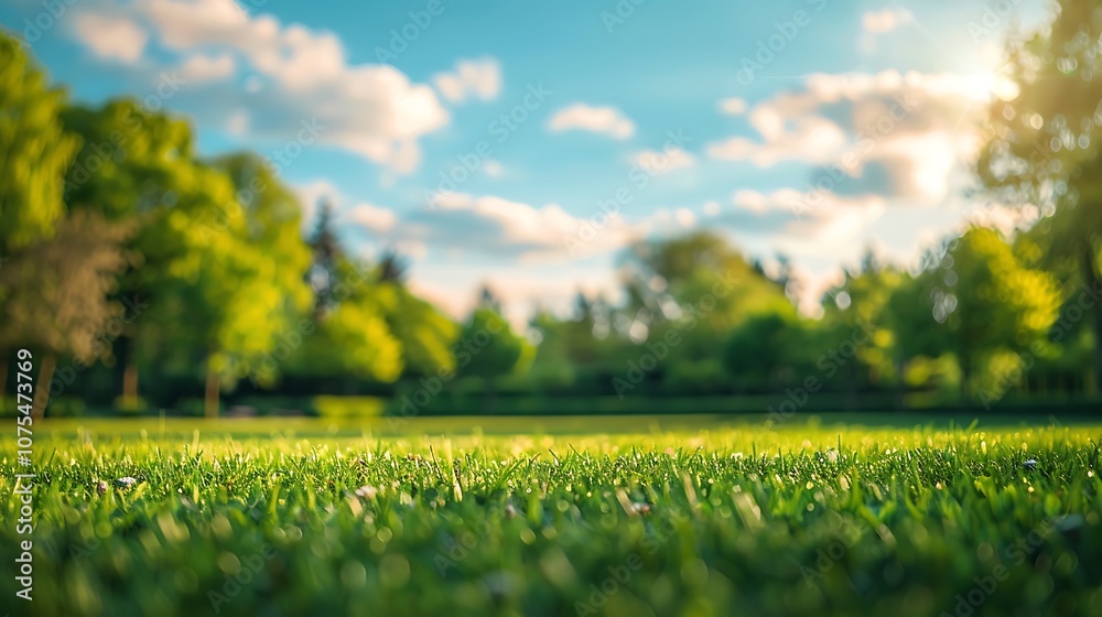 Green grass with blue sky and sun in the park Green grass with blue sky and sun in the park