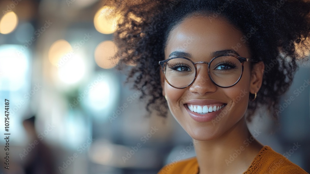 Portrait of a Smiling Woman with Glasses and Afro Hair Portrait of a Smiling Woman with Glasses and Afro Hair
