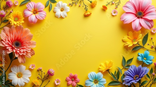 Abstract Composition with Dark Yellow and White Elements on a Colorful Background
