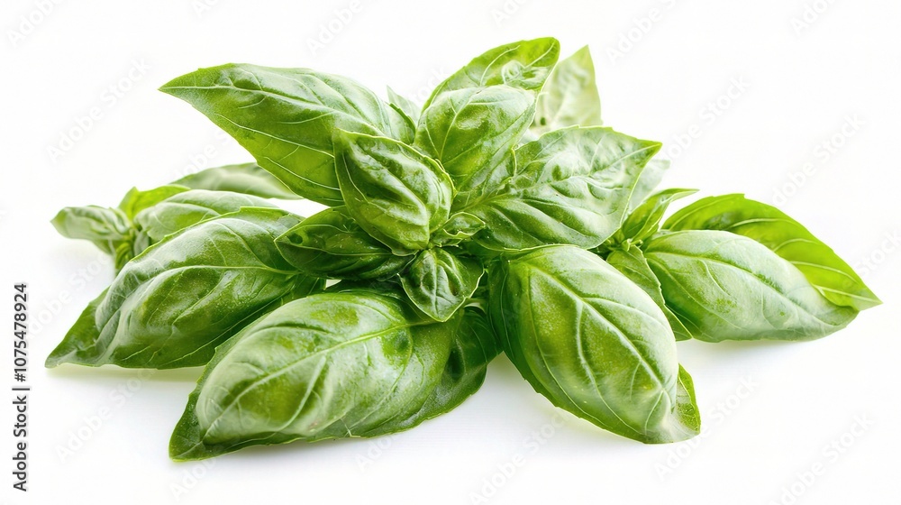 Fresh Bunch of Basil Leaves Isolated on White Background Perfect for Culinary and Herbal Themes, Ideal for Cooking and Food Photography Fresh Bunch of Basil Leaves Isolated on White Background Perfect for Culinary and Herbal Themes, Ideal for Cooking and Food Photography