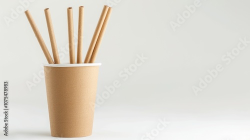 Wallpaper Mural big stack of Eco friendly Reusable paper brown Straws in the brown paper cup, light tones background. Torontodigital.ca