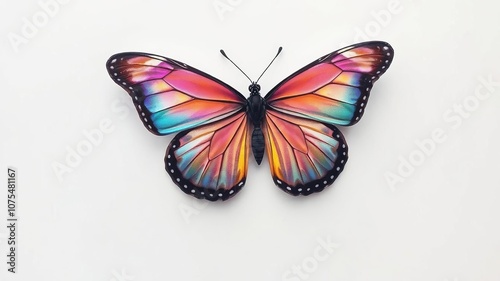 Butterfly with iridescent wings on a white background, nature, art, butterflies