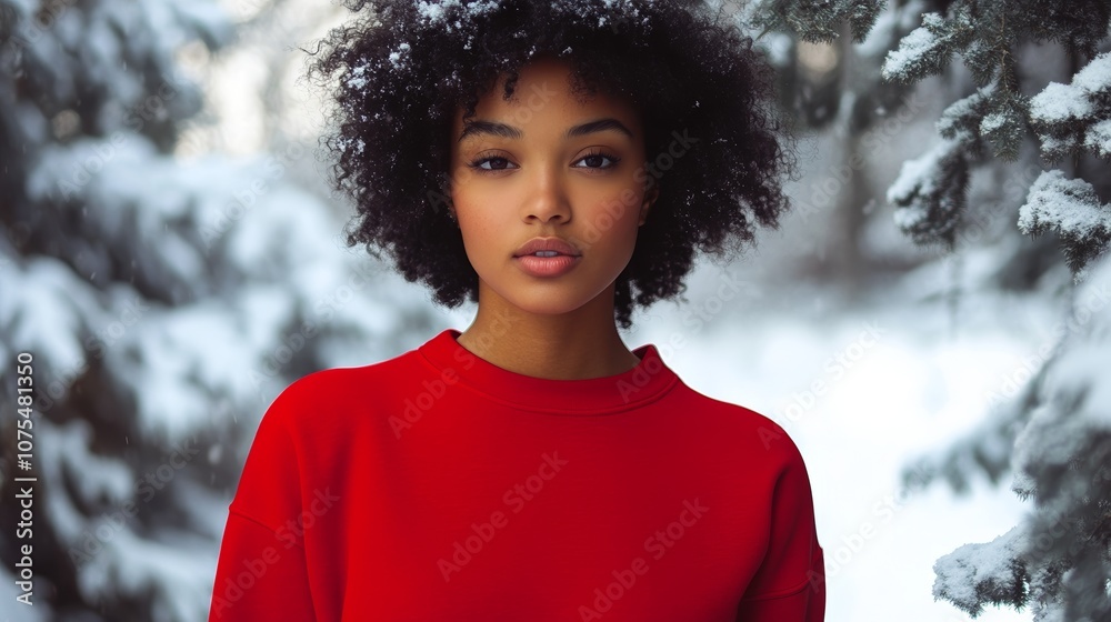 Portrait of an Attractive Woman with Curly Hair in Snowy Weather Portrait of an Attractive Woman with Curly Hair in Snowy Weather