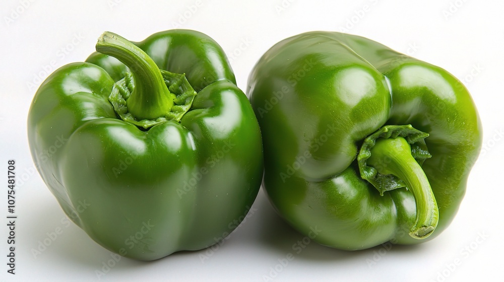 Fresh Green Bell Peppers Isolated on a White Background Perfect for Culinary, Food, or Health-Related Projects with High Nutritional Value and Vibrant Color Fresh Green Bell Peppers Isolated on a White Background Perfect for Culinary, Food, or Health-Related Projects with High Nutritional Value and Vibrant Color