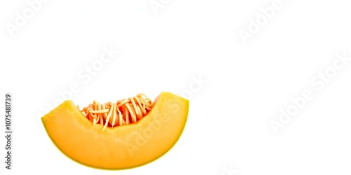 Yellow orange flesh of cantaloupe melon isolated on white background, background, texture, melon