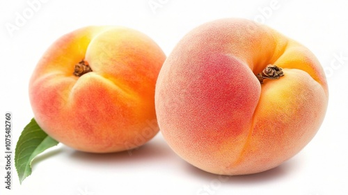 Fresh and Juicy Peaches Isolated on a Pure White Background, Perfect for Culinary and Lifestyle Imagery that Emphasizes Natural Produce and Summer Vibes