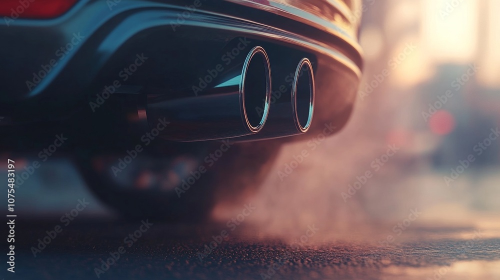 Fototapeta premium Close-Up of Car Exhaust Emission Pipes in Motion Creating a Blurred Speed Effect