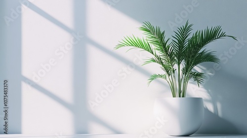 Modern White Potted Houseplant in a Minimalist Living Room with Bright Lighting