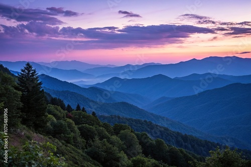 A dark purple blue gradient of the sky at sunset over a mountain range, outdoorphotography, atmosphericlighting, darkpurple photo