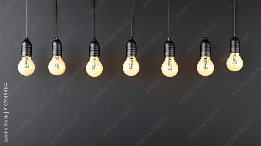 Warmly illuminated hanging light bulbs against a timeless dark wall create a captivating atmosphere for any space Warmly illuminated hanging light bulbs against a timeless dark wall create a captivating atmosphere for any space