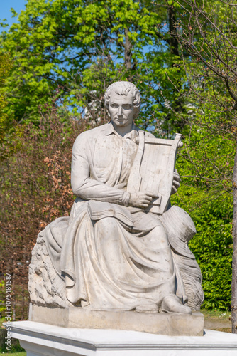 Sculptures in the gardens of Wilanow Palace. Historical Monuments. Warsaw