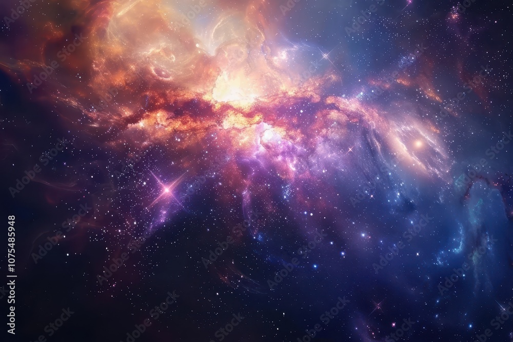 Colorful and vivid space nebula with bright stars and glowing dust clouds Colorful and vivid space nebula with bright stars and glowing dust clouds