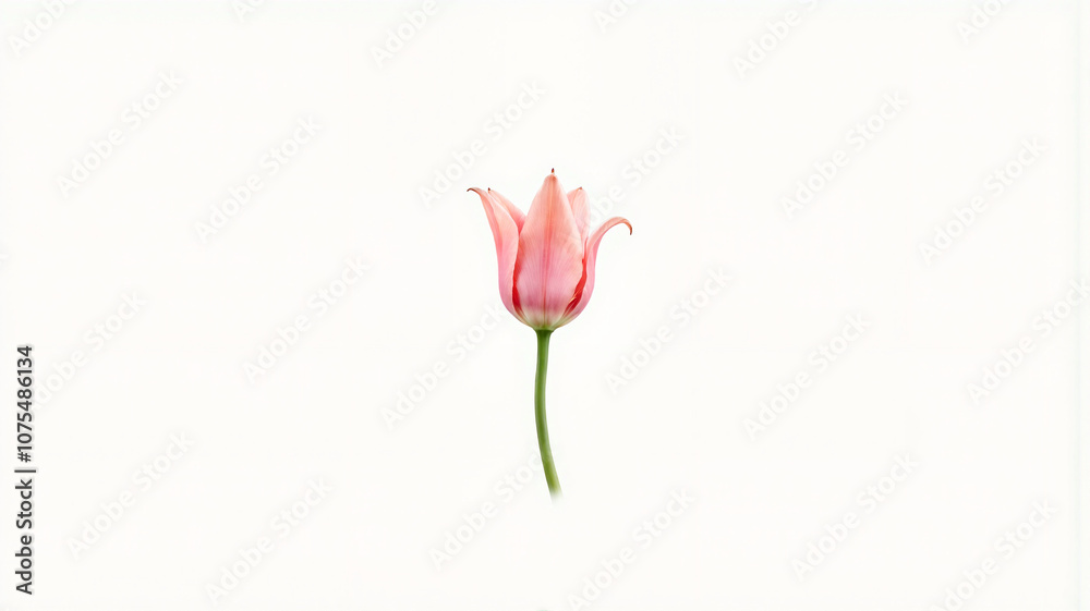 Minimalist pink tulip on white background: simplicity and elegance in bloom Minimalist pink tulip on white background: simplicity and elegance in bloom
