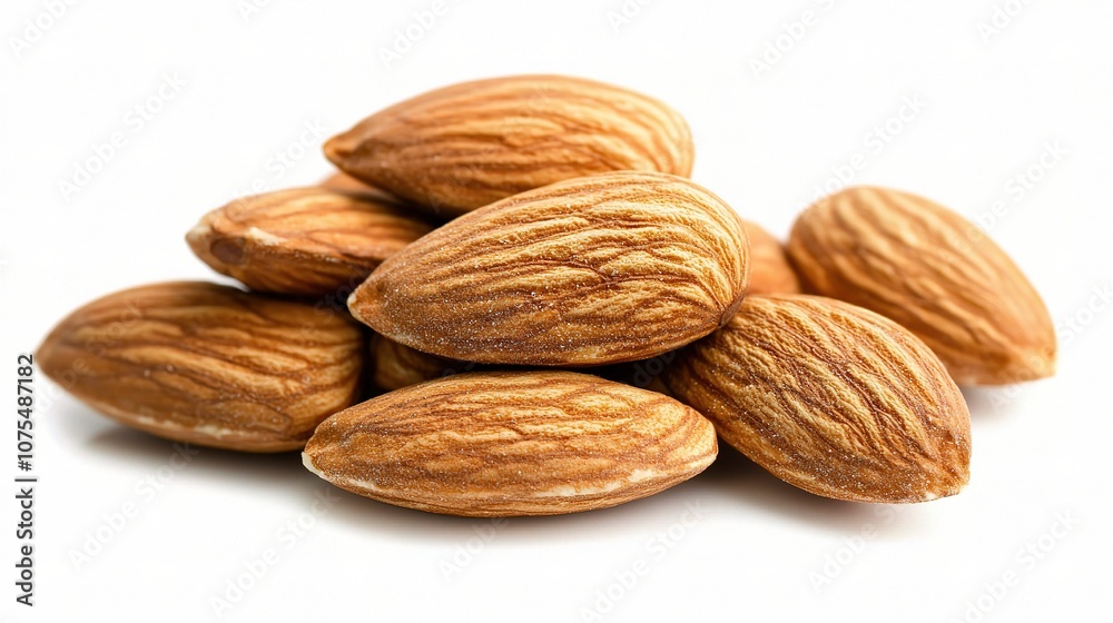Fresh Raw Almonds Isolated on White Background, Perfect for Healthy Snacking, Culinary Uses, or Nutritional Benefits, Captured in High-Quality Image Fresh Raw Almonds Isolated on White Background, Perfect for Healthy Snacking, Culinary Uses, or Nutritional Benefits, Captured in High-Quality Image