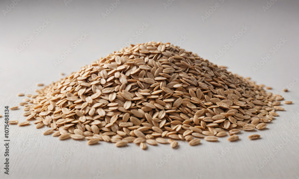 Obraz premium A pile of oat groats sits on a white surface