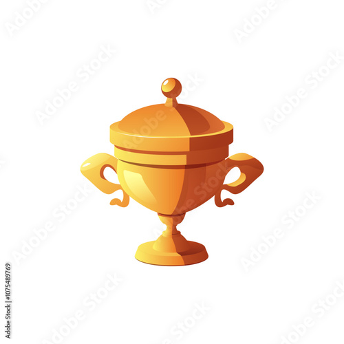 Award trophy gold cup with lid vector icon, champion glory, first place goblet victory, game winner prize, achievement