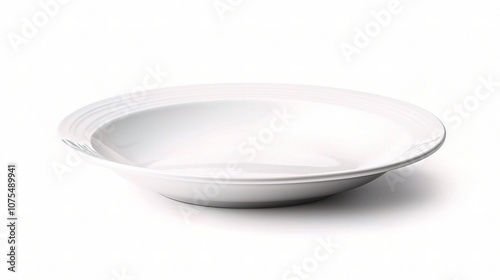 Minimalist White Plate Isolated on a White Background Perfect for Use in Modern Table Settings, Cookbooks, or Culinary Marketing Materials.