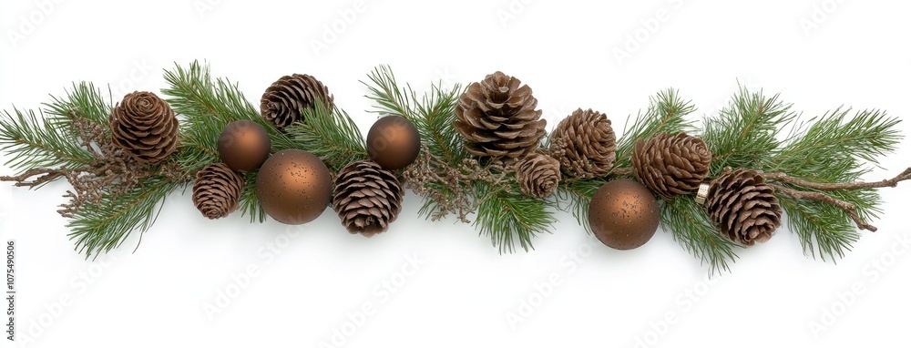 Beautiful Christmas decoration featuring pine cones and ornaments on a cypress tree branch for festive celebrations Beautiful Christmas decoration featuring pine cones and ornaments on a cypress tree branch for festive celebrations