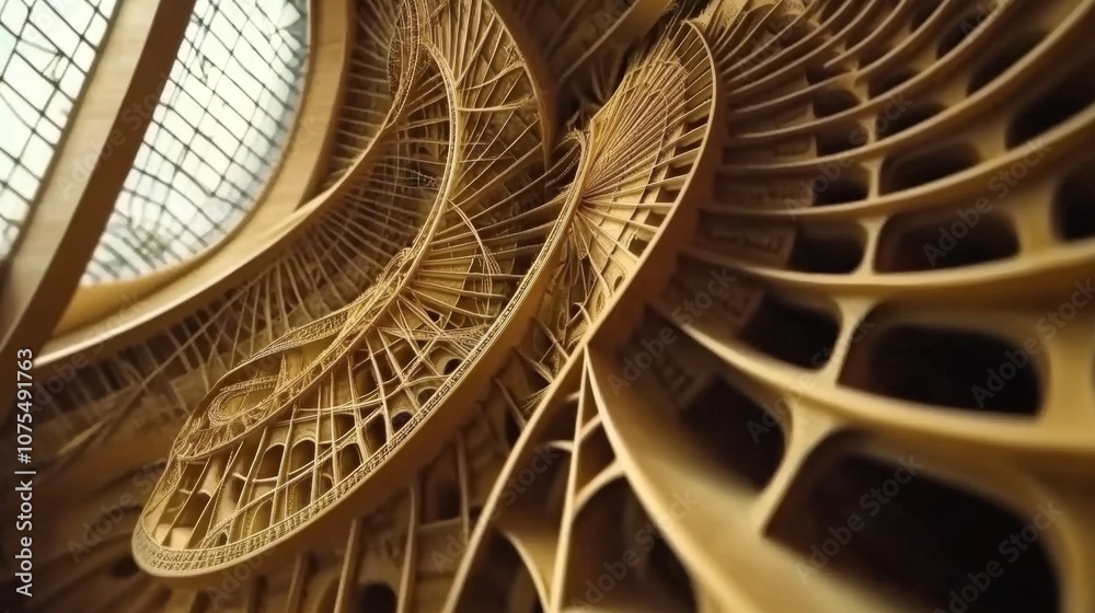 Obraz premium Intricate Architectural Spiral Design in Wood