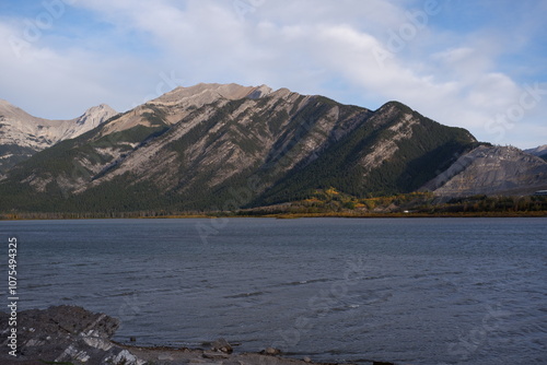 Photo of Lac des Arcs lake that forms part of the Bow River located within Banff National Park in the Canadian Rockies in Alberta, Canada. photo