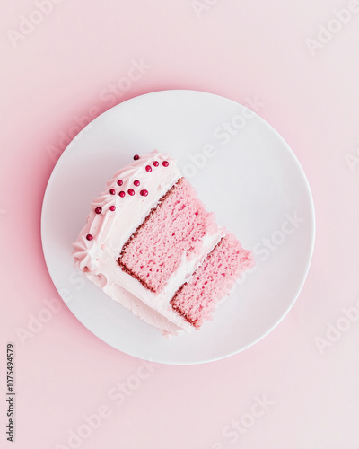 Obraz na płótnie Delicious Pink Velvet Cake Slice on White Plate. Decadent Dessert on Minimalist Background. The vibrant pink hue of the cake contrasts beautifully against the minimalist backdrop w salonie