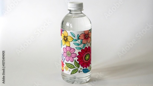 Wallpaper Mural Bottle of water with colorful flowers on label, colorful design, nature inspired design, modern bottle Torontodigital.ca