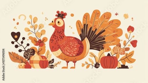 Thanksgiving themed illustration featuring festive elements and symbols associated with the holiday photo